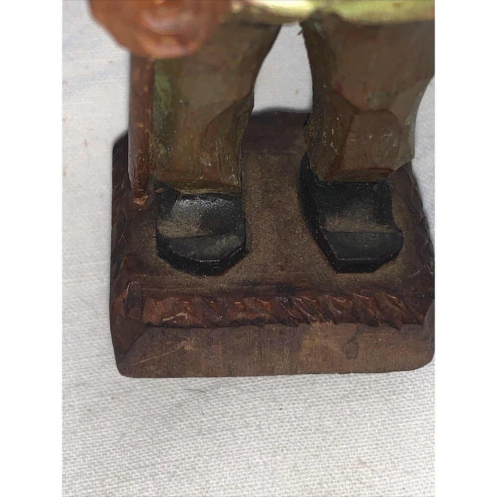 Vintage Hand Carved Wooden Man FolkArt Villager Figurine Top Hat Cane ANRI Style - Picture 13 of 16